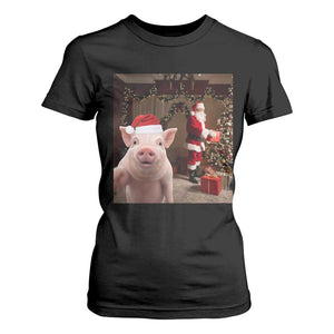 Funny Christmas Pig Selfie With Santa Gift T Shirt For Women TS12 Black Print Your Wear
