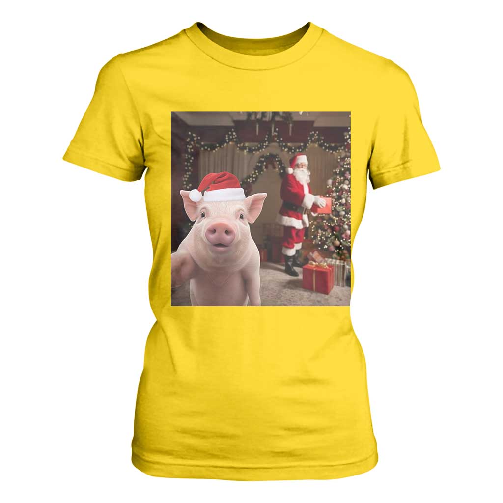Funny Christmas Pig Selfie With Santa Gift T Shirt For Women TS12 Daisy Print Your Wear