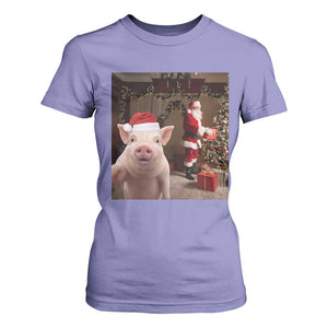 Funny Christmas Pig Selfie With Santa Gift T Shirt For Women TS12 Violet Print Your Wear