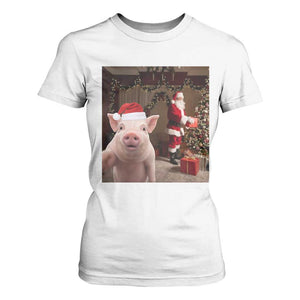 Funny Christmas Pig Selfie With Santa Gift T Shirt For Women TS12 White Print Your Wear