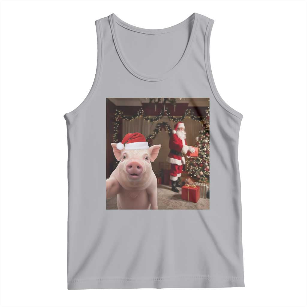 Funny Christmas Pig Selfie With Santa Gift Tank Top TS12 Athletic Heather Print Your Wear