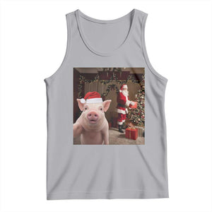 Funny Christmas Pig Selfie With Santa Gift Tank Top TS12 Athletic Heather Print Your Wear