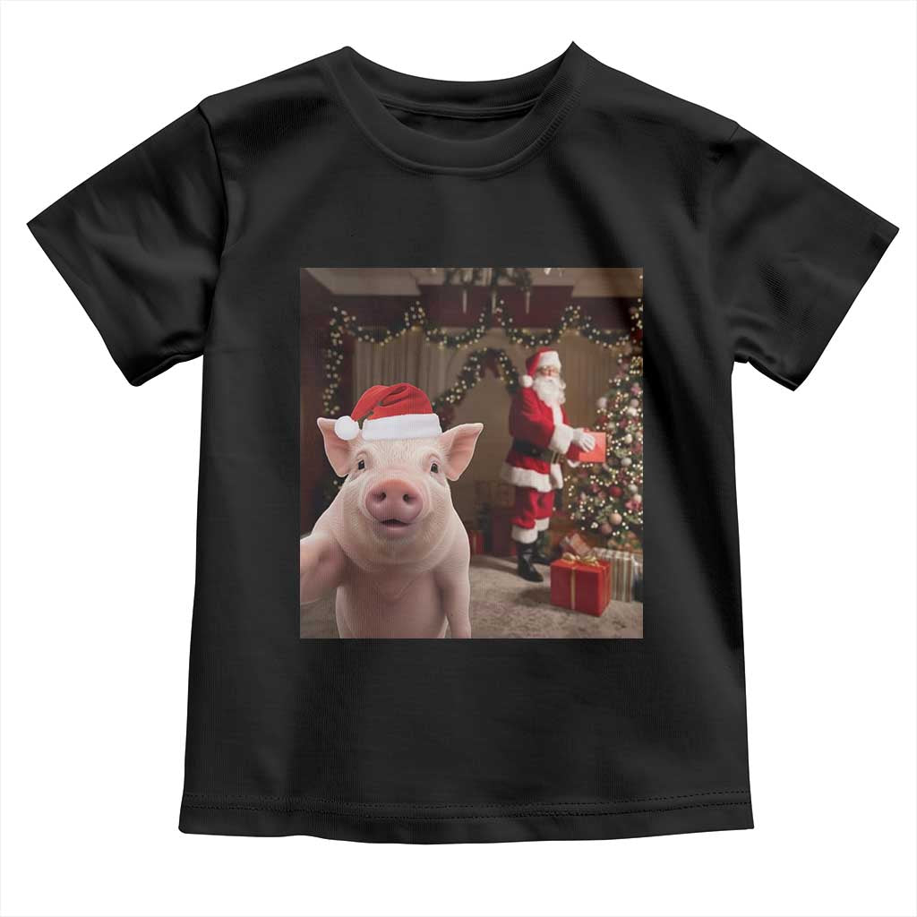 Funny Christmas Pig Selfie With Santa Gift Toddler T Shirt TS12 Black Print Your Wear