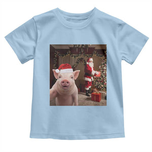 Funny Christmas Pig Selfie With Santa Gift Toddler T Shirt TS12 Light Blue Print Your Wear