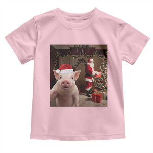 Funny Christmas Pig Selfie With Santa Gift Toddler T Shirt TS12 Light Pink Print Your Wear