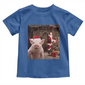 Funny Christmas Pig Selfie With Santa Gift Toddler T Shirt TS12 Royal Blue Print Your Wear