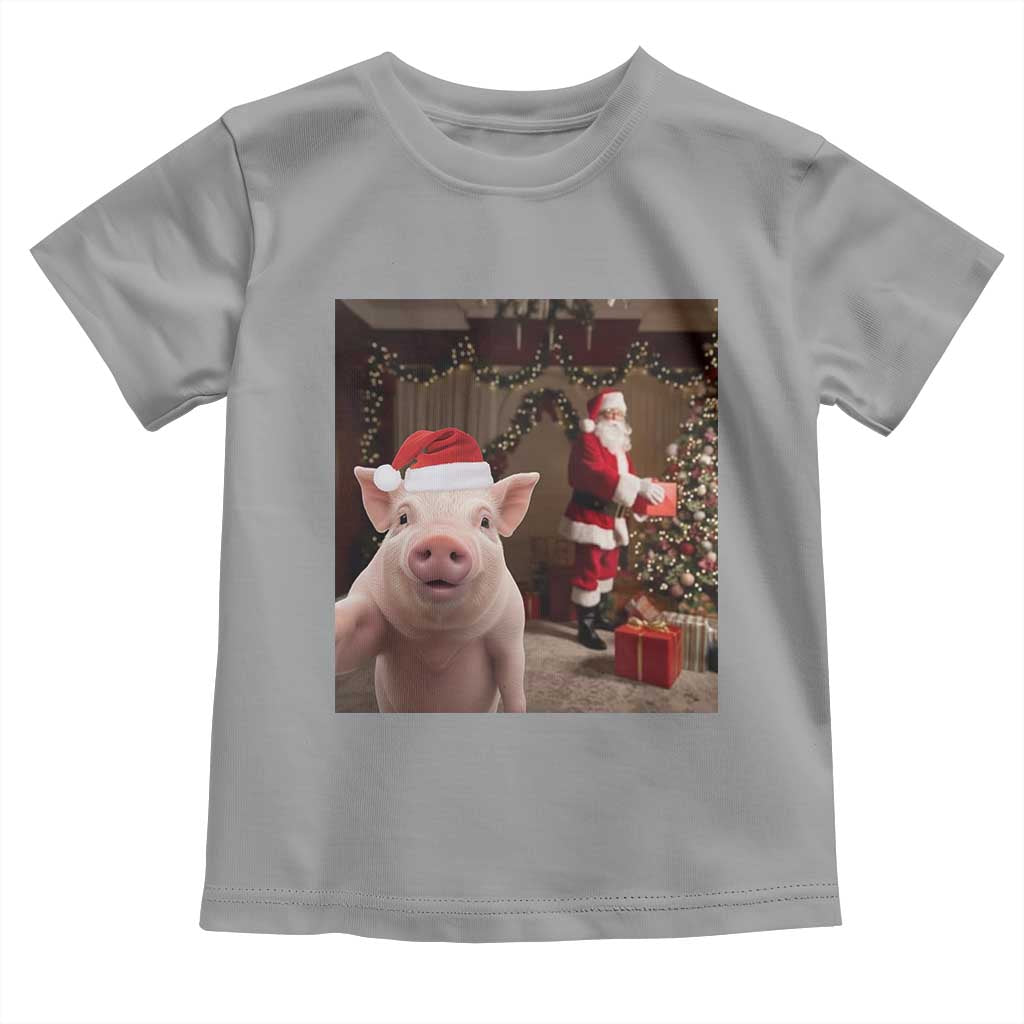 Funny Christmas Pig Selfie With Santa Gift Toddler T Shirt TS12 Sport Gray Print Your Wear