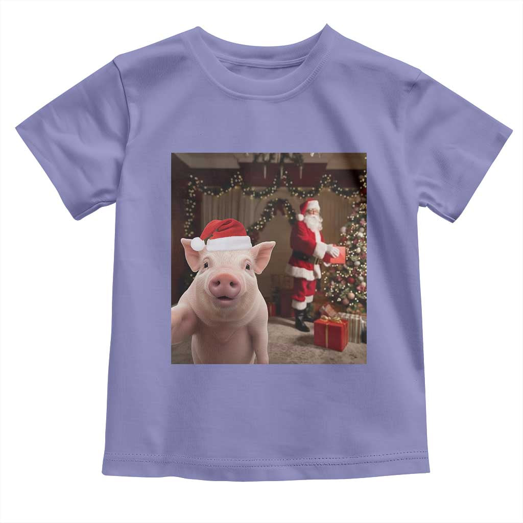 Funny Christmas Pig Selfie With Santa Gift Toddler T Shirt TS12 Violet Print Your Wear