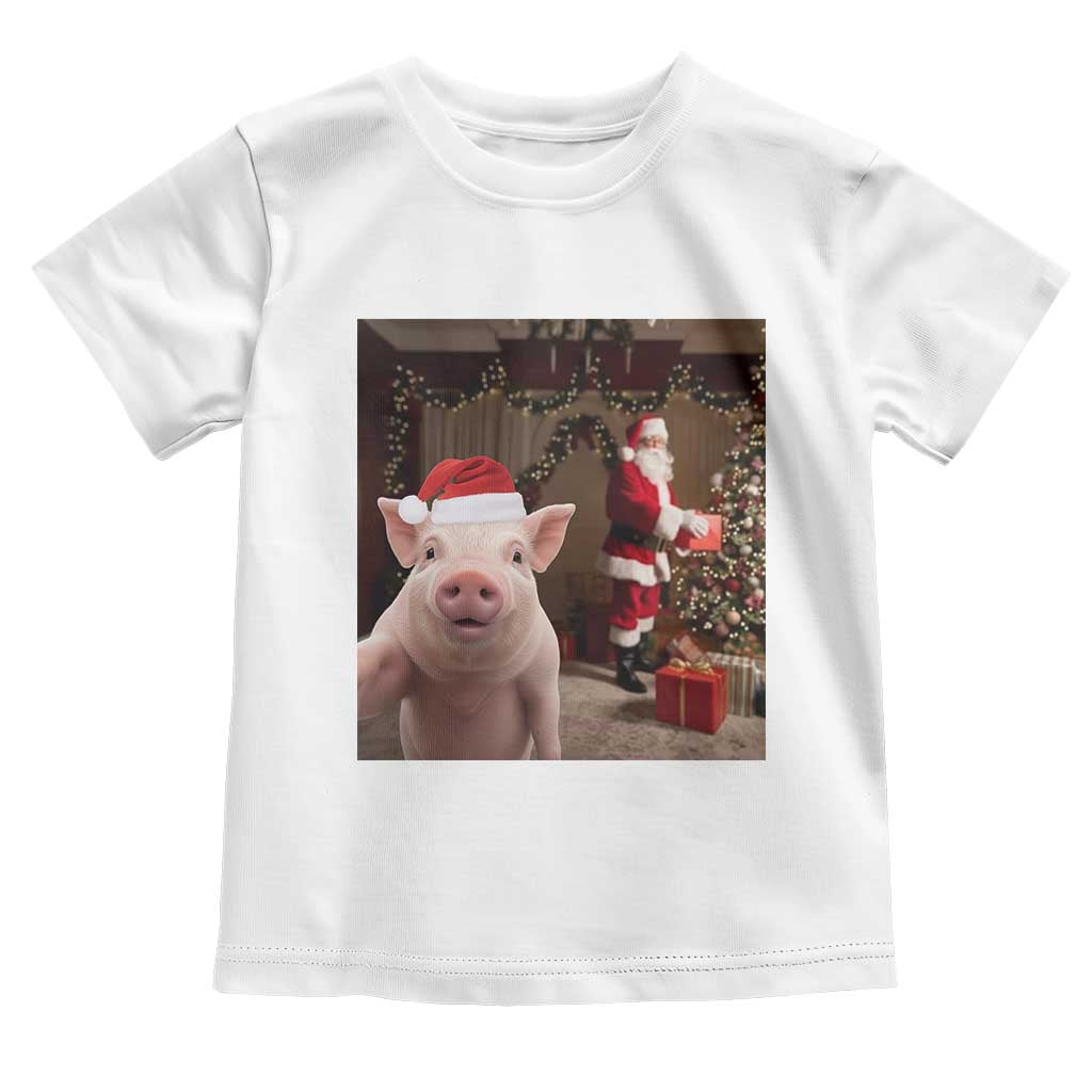 Funny Christmas Pig Selfie With Santa Gift Toddler T Shirt TS12 White Print Your Wear