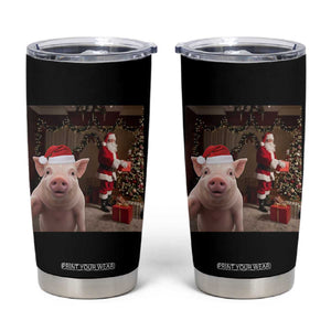 Funny Christmas Pig Selfie With Santa Gift Tumbler Cup TS12 Black Print Your Wear