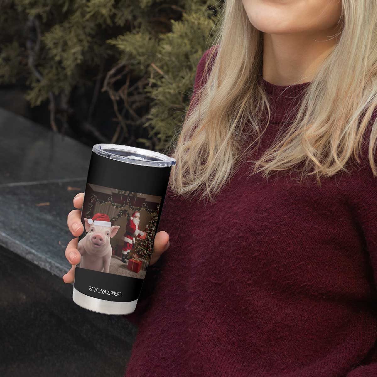 Funny Christmas Pig Selfie With Santa Gift Tumbler Cup TS12 Print Your Wear