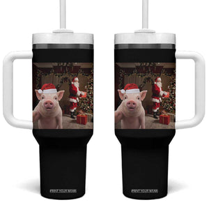 Funny Christmas Pig Selfie With Santa Gift Tumbler With Handle TS12 One Size: 40 oz Black Print Your Wear