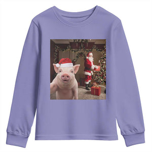 Funny Christmas Pig Selfie With Santa Gift Youth Sweatshirt TS12 Violet Print Your Wear
