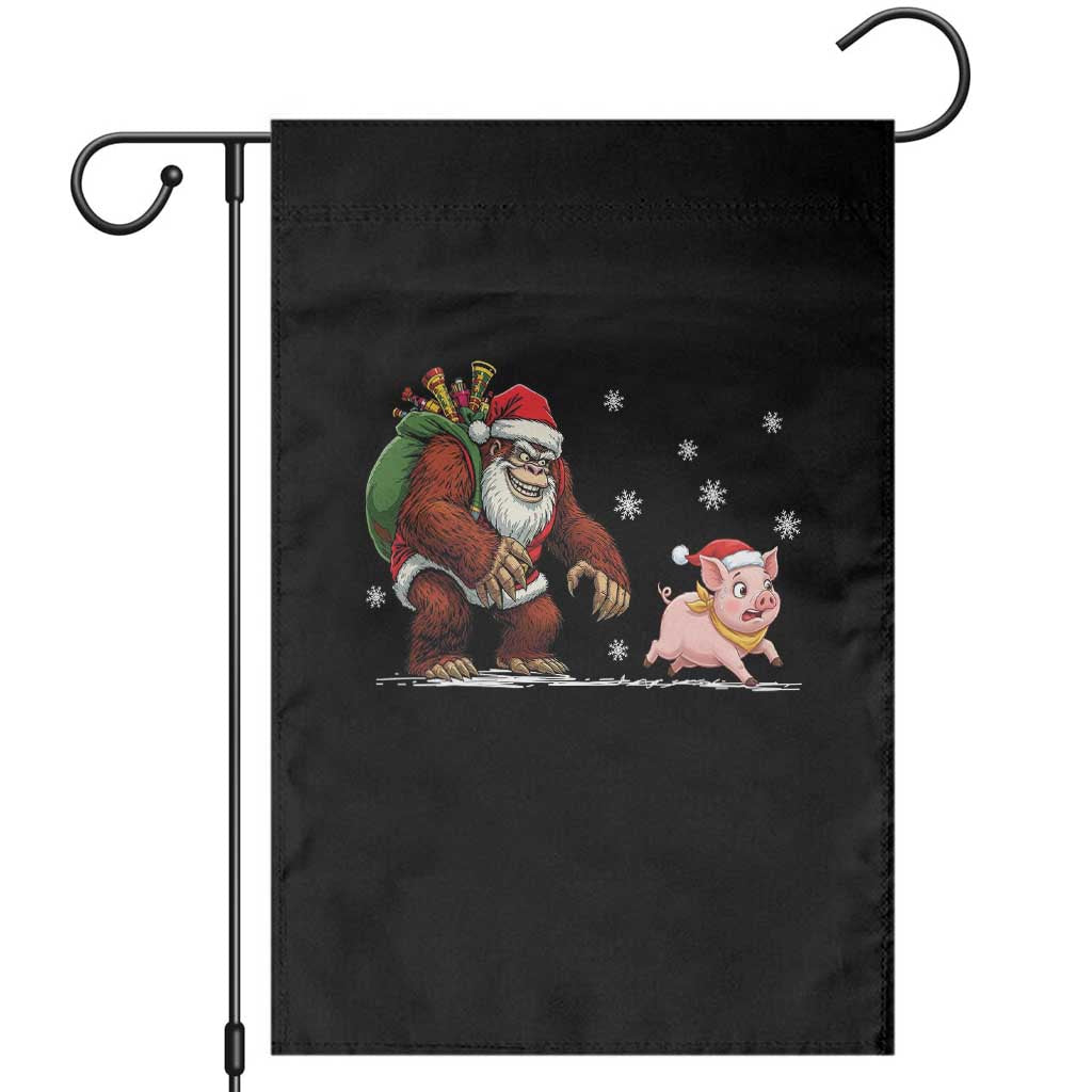 Christmas Cryptid Farm Life Gift Garden Flag Funny Bigfoot Chasing Pig TS12 Black Print Your Wear