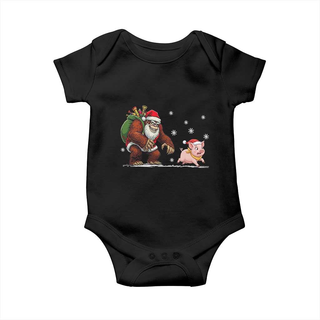 Christmas Cryptid Farm Life Gift Baby Onesie Funny Bigfoot Chasing Pig TS12 Black Print Your Wear
