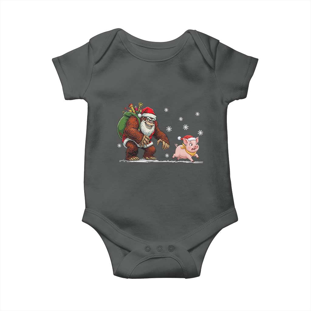 Christmas Cryptid Farm Life Gift Baby Onesie Funny Bigfoot Chasing Pig TS12 Dark Heather Print Your Wear