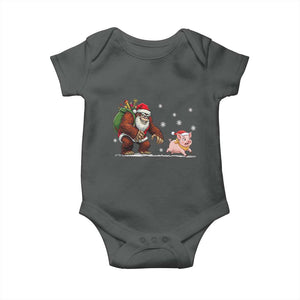 Christmas Cryptid Farm Life Gift Baby Onesie Funny Bigfoot Chasing Pig TS12 Dark Heather Print Your Wear