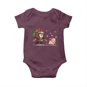 Christmas Cryptid Farm Life Gift Baby Onesie Funny Bigfoot Chasing Pig TS12 Maroon Print Your Wear