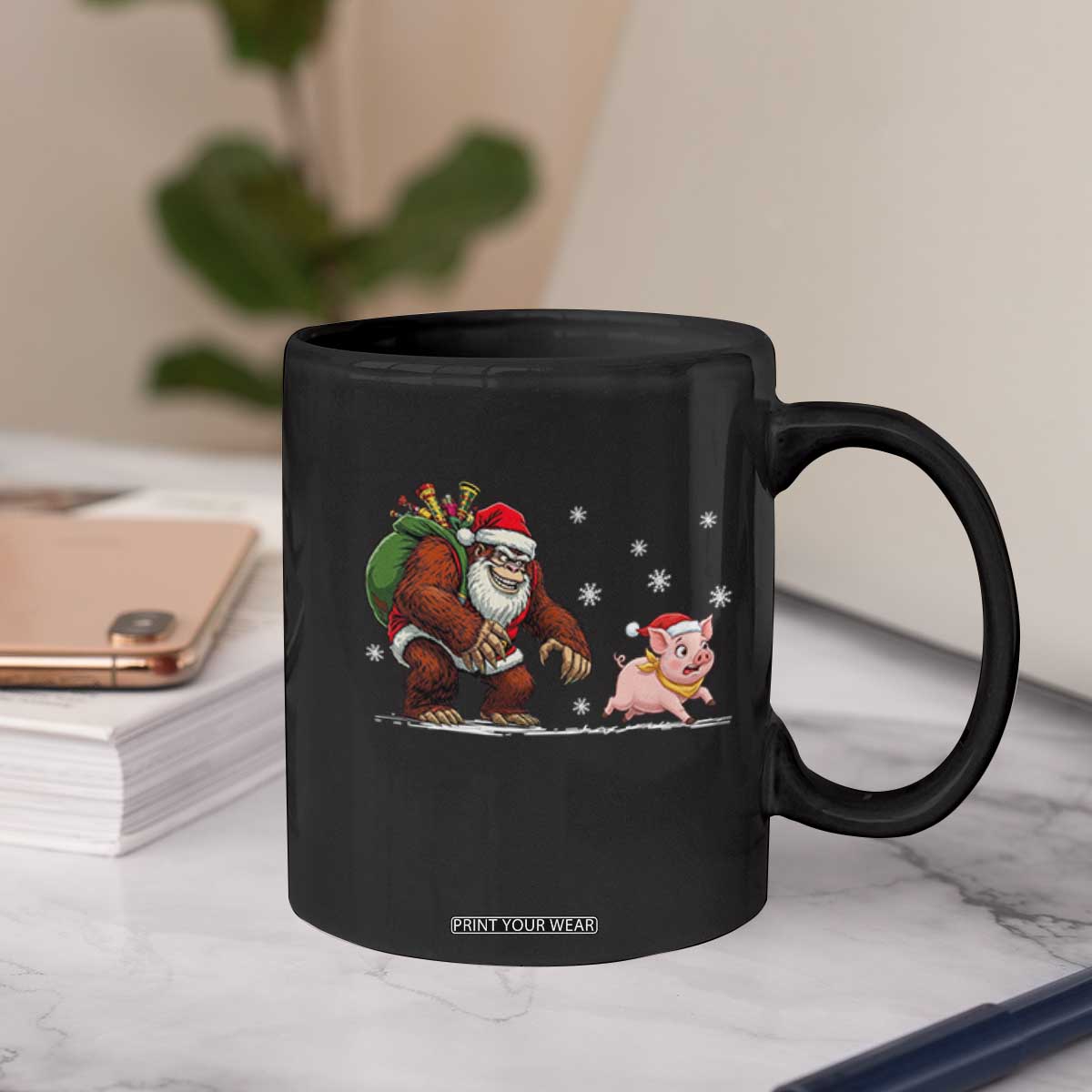 Christmas Cryptid Farm Life Gift Coffee Mug Funny Bigfoot Chasing Pig TS12 Print Your Wear