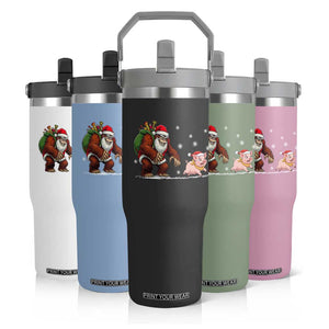 Christmas Cryptid Farm Life Gift Flip Straw Tumbler Funny Bigfoot Chasing Pig TS12 Print Your Wear