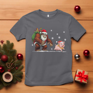 Christmas Cryptid Farm Life Gift T Shirt Funny Bigfoot Chasing Pig TS12 Charcoal Print Your Wear
