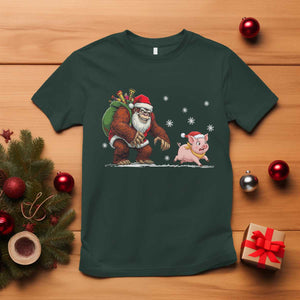 Christmas Cryptid Farm Life Gift T Shirt Funny Bigfoot Chasing Pig TS12 Dark Forest Green Print Your Wear