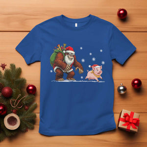 Christmas Cryptid Farm Life Gift T Shirt Funny Bigfoot Chasing Pig TS12 Royal Blue Print Your Wear