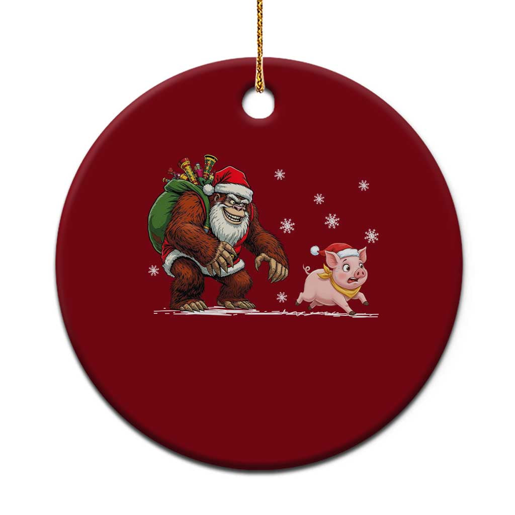Christmas Cryptid Farm Life Gift Ceramic Ornament Funny Bigfoot Chasing Pig TS12 1pc Red Print Your Wear