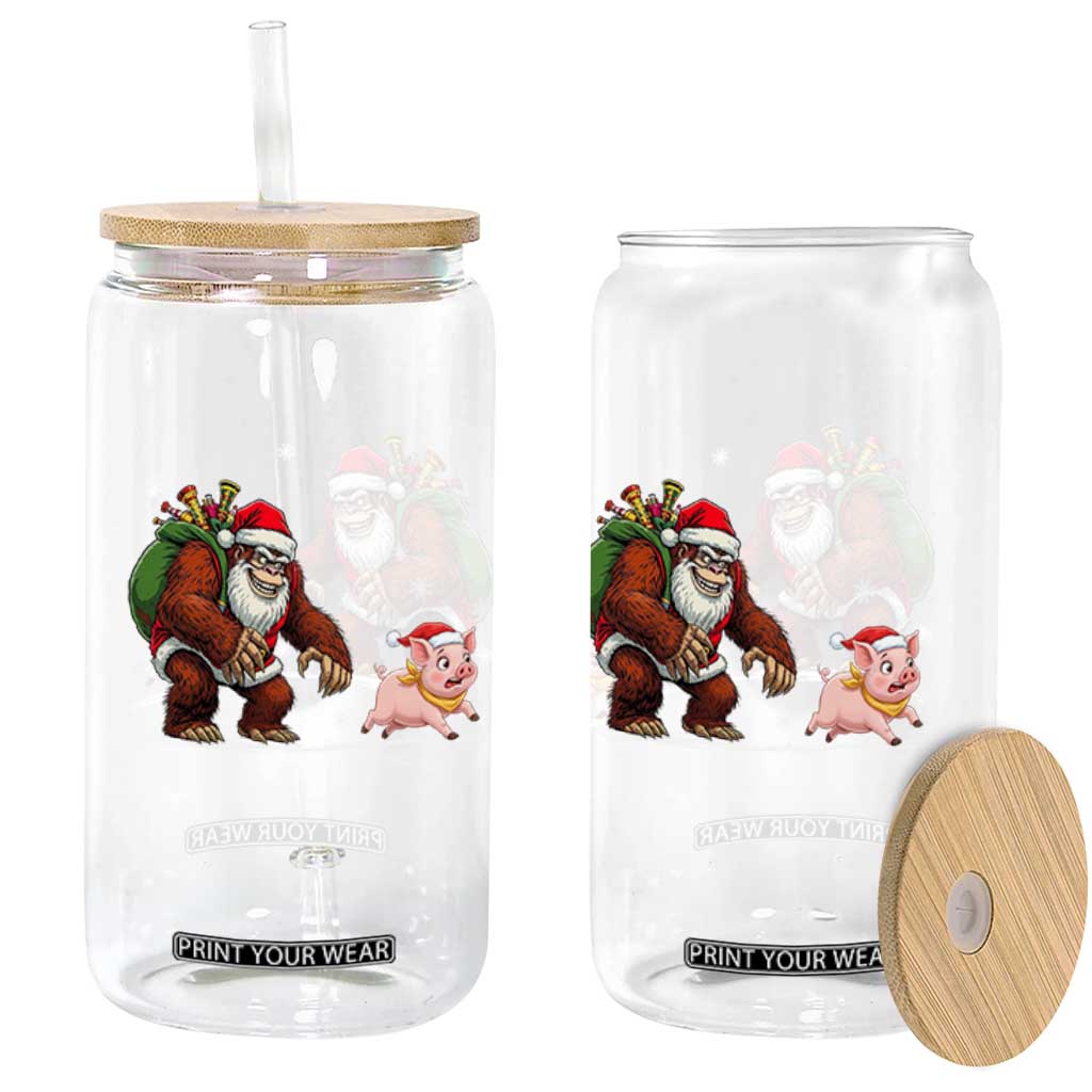 Christmas Cryptid Farm Life Gift Glass Can Funny Bigfoot Chasing Pig TS12 Print Your Wear