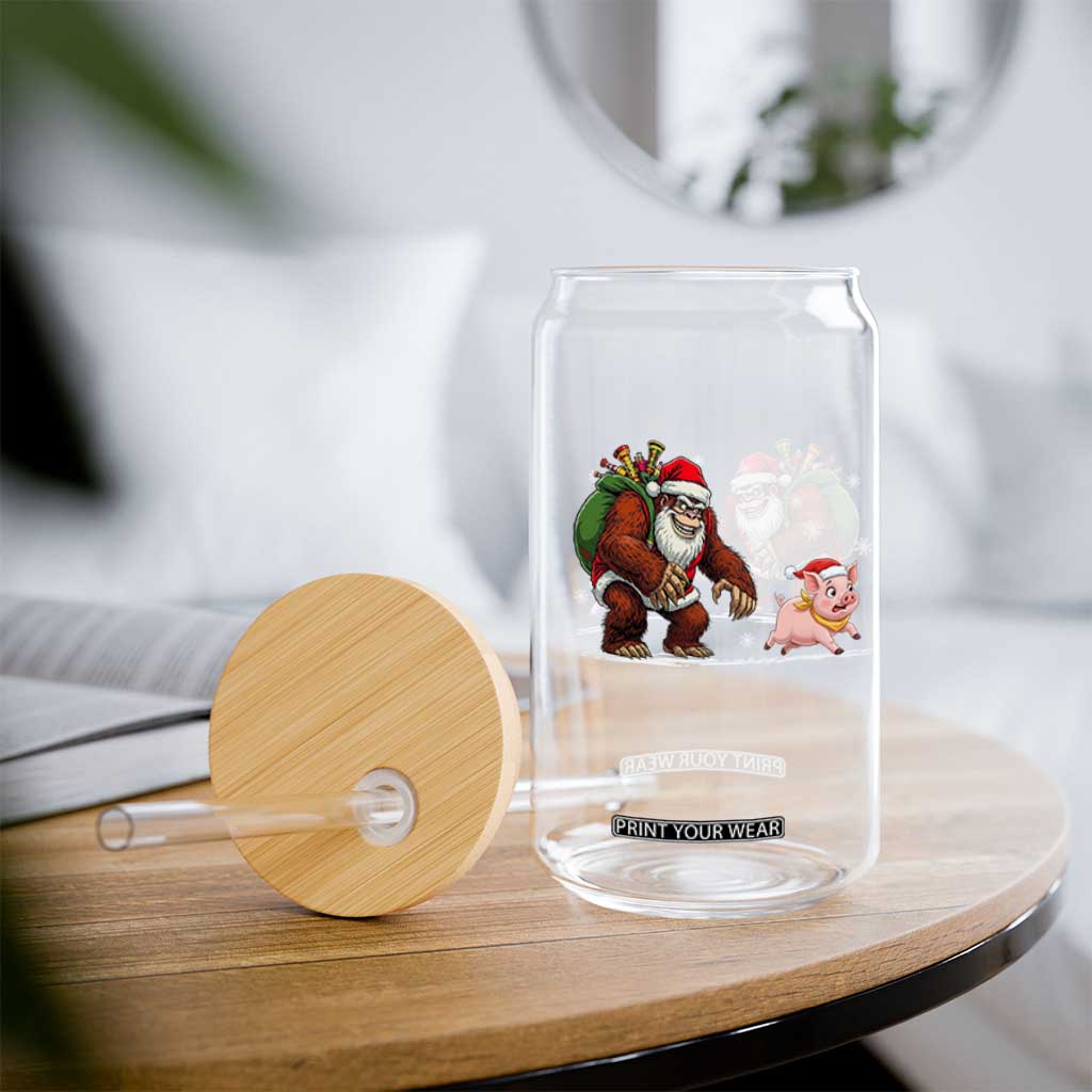 Christmas Cryptid Farm Life Gift Glass Can Funny Bigfoot Chasing Pig TS12 Print Your Wear
