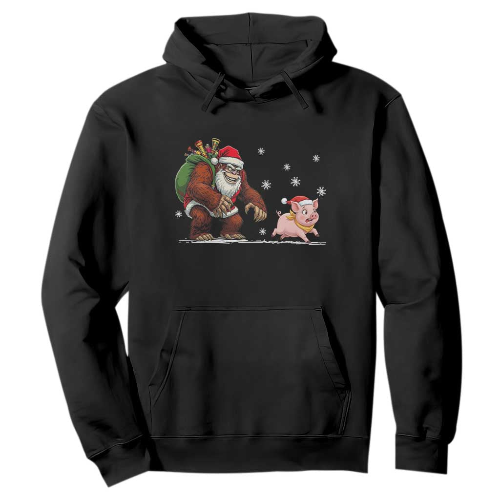 Christmas Cryptid Farm Life Gift Hoodie Funny Bigfoot Chasing Pig TS12 Black Print Your Wear