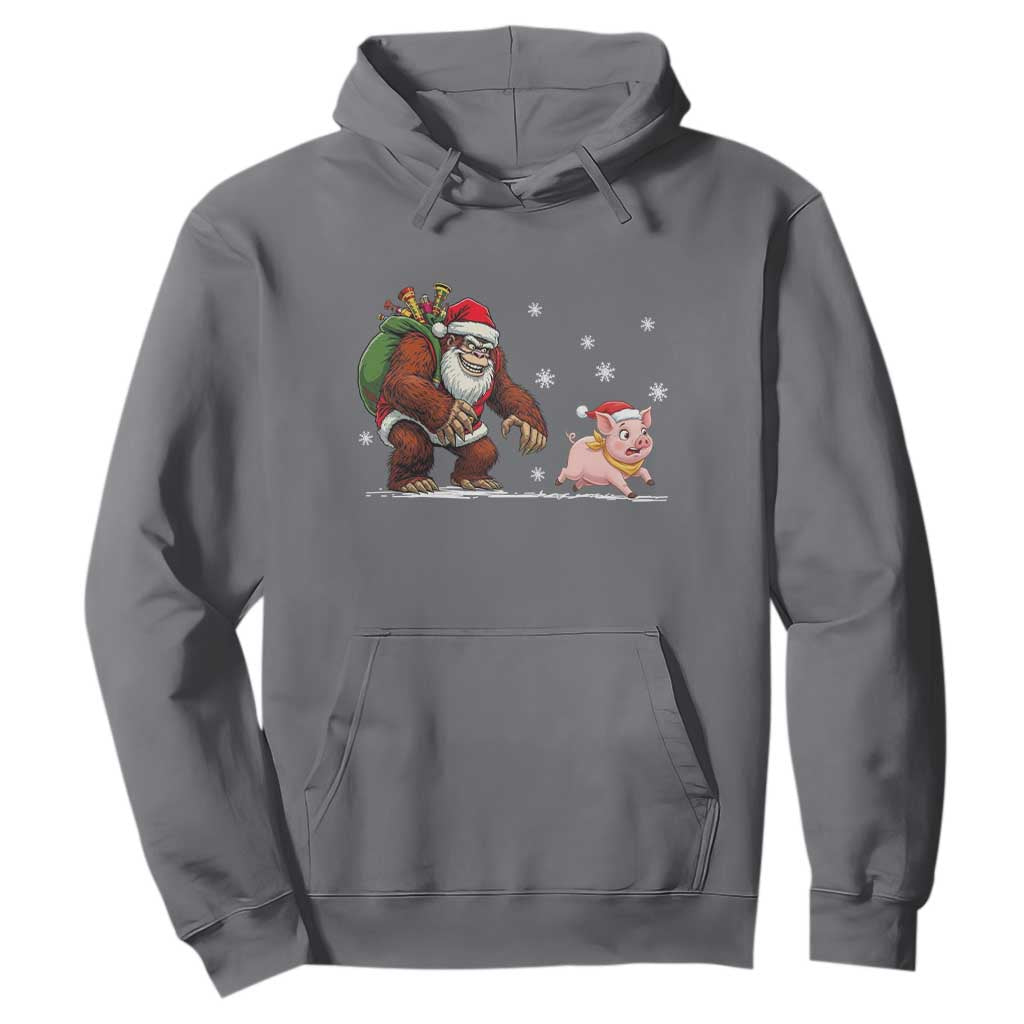 Christmas Cryptid Farm Life Gift Hoodie Funny Bigfoot Chasing Pig TS12 Charcoal Print Your Wear