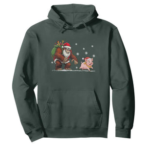 Christmas Cryptid Farm Life Gift Hoodie Funny Bigfoot Chasing Pig TS12 Dark Forest Green Print Your Wear