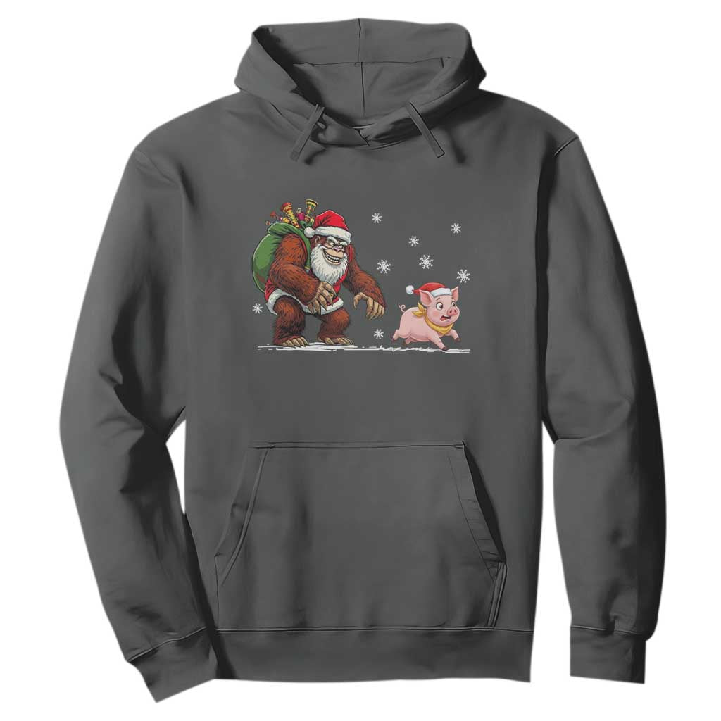 Christmas Cryptid Farm Life Gift Hoodie Funny Bigfoot Chasing Pig TS12 Dark Heather Print Your Wear