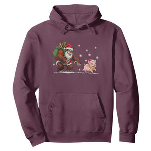 Christmas Cryptid Farm Life Gift Hoodie Funny Bigfoot Chasing Pig TS12 Maroon Print Your Wear