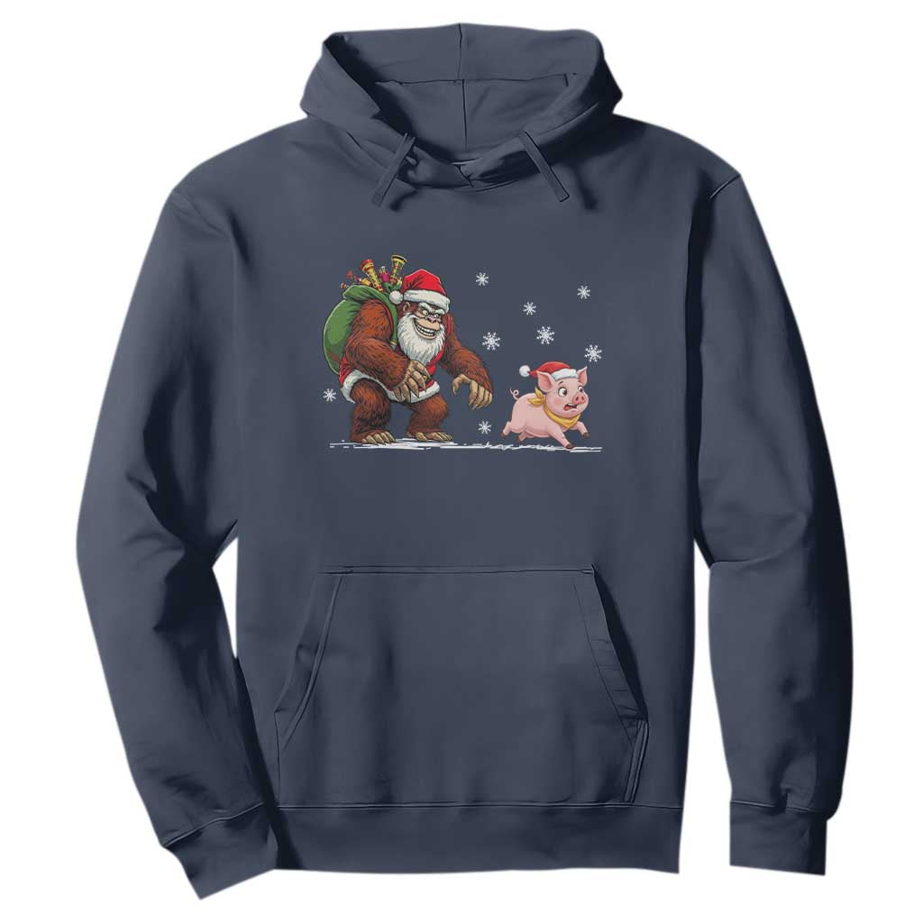 Christmas Cryptid Farm Life Gift Hoodie Funny Bigfoot Chasing Pig TS12 Navy Print Your Wear