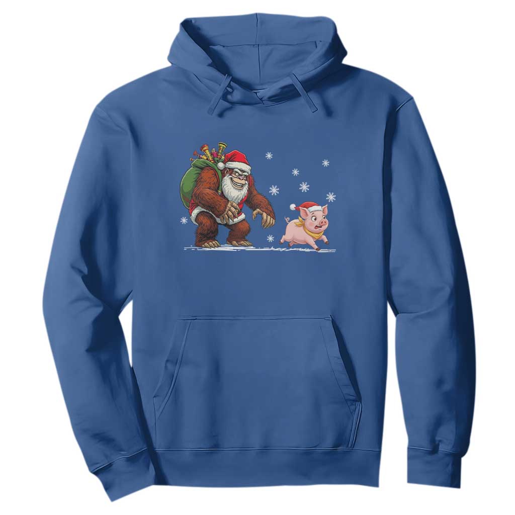 Christmas Cryptid Farm Life Gift Hoodie Funny Bigfoot Chasing Pig TS12 Royal Blue Print Your Wear