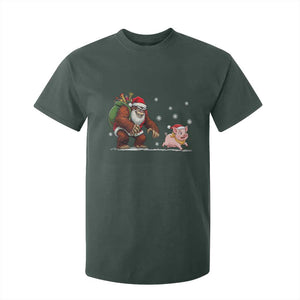 Christmas Cryptid Farm Life Gift T Shirt For Kid Funny Bigfoot Chasing Pig TS12 Dark Forest Green Print Your Wear