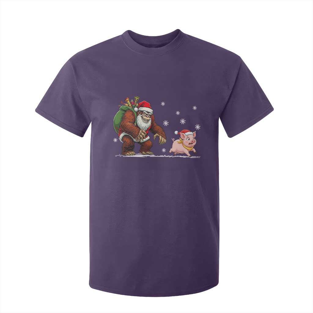 Christmas Cryptid Farm Life Gift T Shirt For Kid Funny Bigfoot Chasing Pig TS12 Purple Print Your Wear
