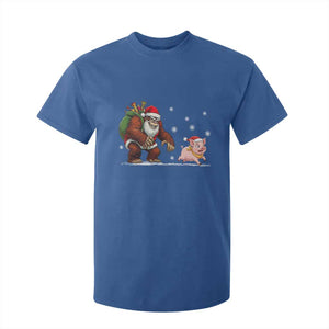 Christmas Cryptid Farm Life Gift T Shirt For Kid Funny Bigfoot Chasing Pig TS12 Royal Blue Print Your Wear