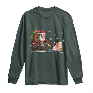 Christmas Cryptid Farm Life Gift Long Sleeve Shirt Funny Bigfoot Chasing Pig TS12 Dark Forest Green Print Your Wear