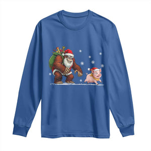 Christmas Cryptid Farm Life Gift Long Sleeve Shirt Funny Bigfoot Chasing Pig TS12 Royal Blue Print Your Wear
