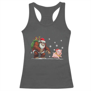 Christmas Cryptid Farm Life Gift Racerback Tank Top Funny Bigfoot Chasing Pig TS12 Dark Heather Print Your Wear