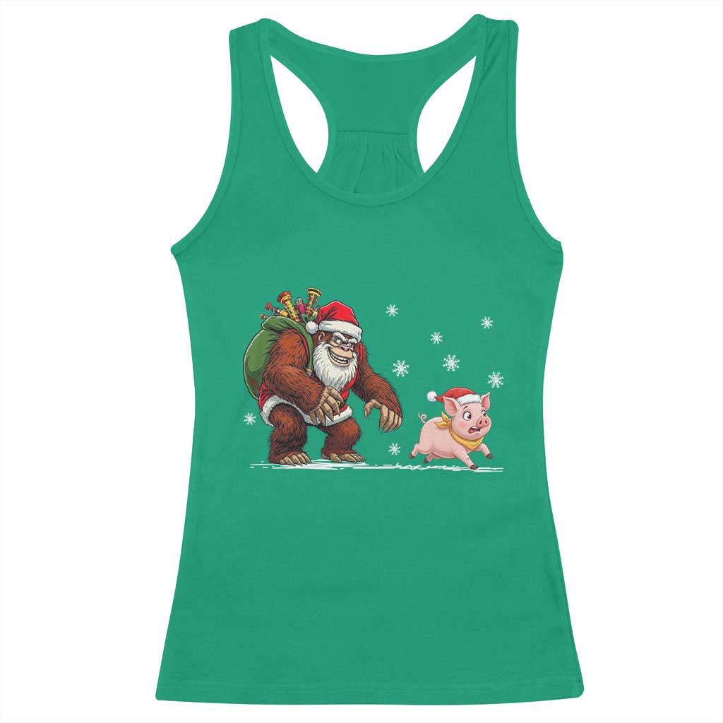 Christmas Cryptid Farm Life Gift Racerback Tank Top Funny Bigfoot Chasing Pig TS12 Irish Green Print Your Wear