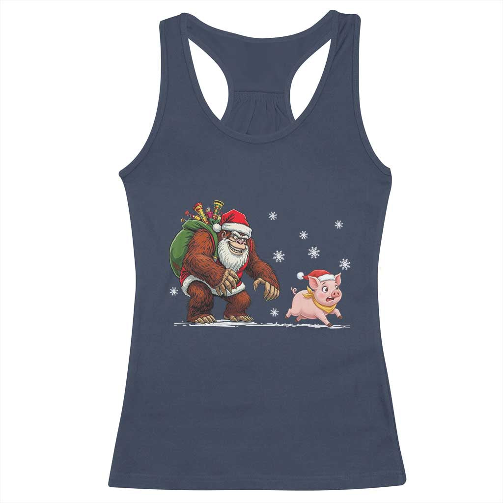 Christmas Cryptid Farm Life Gift Racerback Tank Top Funny Bigfoot Chasing Pig TS12 Navy Print Your Wear