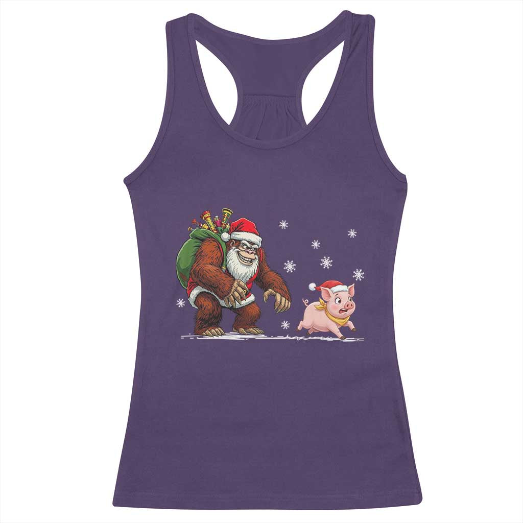 Christmas Cryptid Farm Life Gift Racerback Tank Top Funny Bigfoot Chasing Pig TS12 Purple Print Your Wear