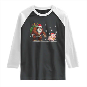Christmas Cryptid Farm Life Gift Raglan Shirt Funny Bigfoot Chasing Pig TS12 Black White Print Your Wear