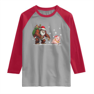 Christmas Cryptid Farm Life Gift Raglan Shirt Funny Bigfoot Chasing Pig TS12 Sport Gray Red Print Your Wear