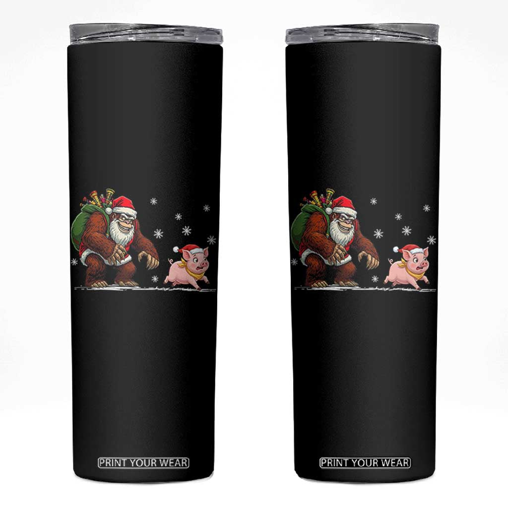 Christmas Cryptid Farm Life Gift Skinny Tumbler Funny Bigfoot Chasing Pig TS12 Black Print Your Wear