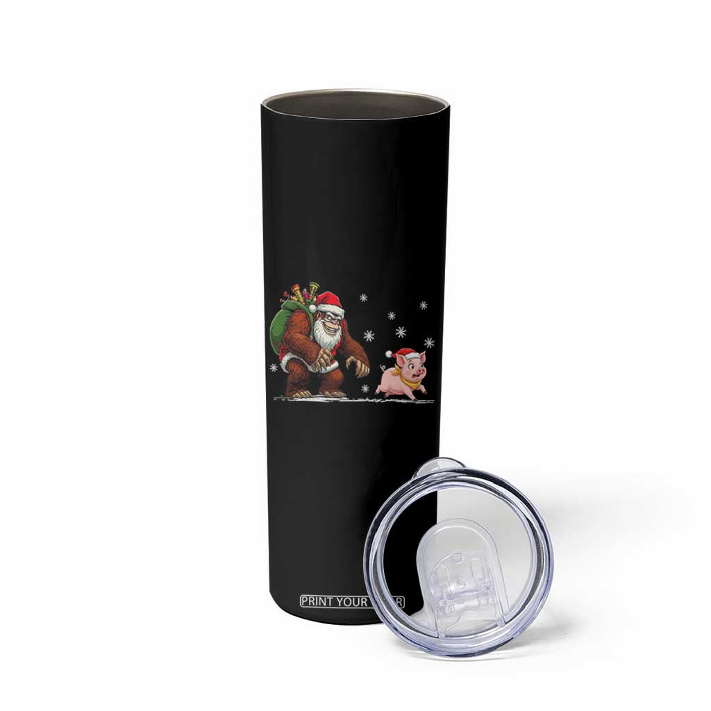 Christmas Cryptid Farm Life Gift Skinny Tumbler Funny Bigfoot Chasing Pig TS12 Print Your Wear